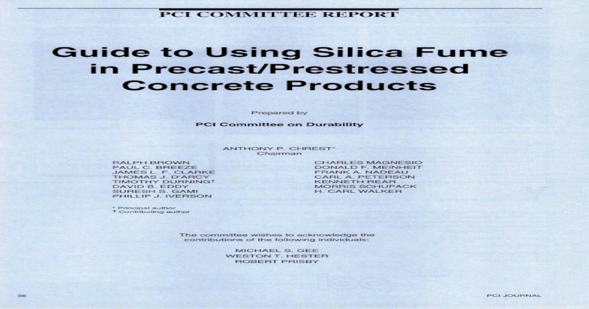 Guide to Using Silica Fume in Precast/Prestressed Concrete ......high ...