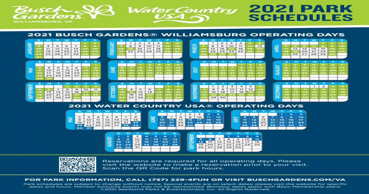 2021 BUSCH GARDENS® WILLIAMSBURG OPERATING DAYS [PDF Document]