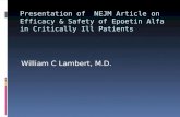 Nejmepoetinalfa In Critically Ill Patients(Blue Slide Set)