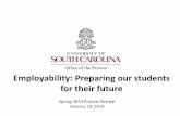 Employability - Preparing our Students for Their Future January 2014 University of South Carolina Office of the Provost