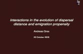 Interactions in the evolution of dispersal distance and emigration propensity