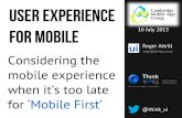 User Experience for Mobile (for Cambridge Mobile App Group)