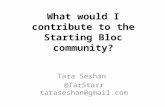 Tara's StartingBloc Application: What Would I Contribute To The StartingBloc Community?