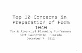Top 10 Concerns in Preparation of Form 1040