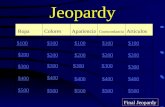 Jeopardy RopaColoresApariencia Cooncordancia Articulos $100 $200 $300 $400 $500 $100 $200 $300 $400 $500 Final Jeopardy.