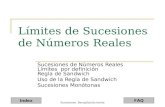 Index FAQ Límites de Sucesiones de Números Reales Sucesiones de Números Reales Límites por definición Regla de Sandwich Uso de la Regla de Sandwich Sucesiones.