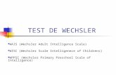 TEST DE WECHSLER WAIS (Wechsler Adult Intelligence Scale) WISC (Wechsler Scale Intelligenece of Childrens) WPPSI (Wechsler Primary Preschool Scale of Intelligence)