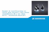 Resumen de certificaciones en cascos para oficina y call-center (inalámbricos DW y con cable SH/CC). Actualización: Marzo 2011.
