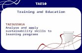 TAE10 TAESUS501A Analyse and apply sustainability skills to learning programs Training and Education TAE10.