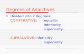 Degrees of Adjectives Divided into 2 degrees: COMPARATIVE: equality inferiority superiority SUPERLATIVE:inferiority superiority.