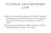 TUTORIAL ON COPYRIGHT LAW Based on materials prepared by Profs. Pamela Samuelson & David Post for the Computers Freedom & Privacy Conference, April 4,