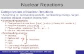 Nuclear and Radiation Physics, BAU, Second Semester, 2009-2010 (Saed Dababneh). 1 Nuclear Reactions Categorization of Nuclear Reactions According to: bombarding.