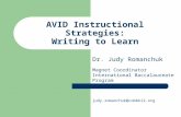 AVID Instructional Strategies: Writing to Learn Dr. Judy Romanchuk Magnet Coordinator International Baccalaureate Program Campbell High School judy.romanchuk@cobbk12.org.