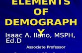 ELEMENTS OF DEMOGRAPHY Isaac A. Ilano, MSPH, Ed.D Associate Professor Department of Family and Community Medicine.