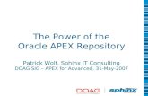 The Power of the Oracle APEX Repository Patrick Wolf, Sphinx IT Consulting DOAG SIG – APEX for Advanced, 31-May-2007.
