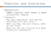 Theories and Evolution Objective: SWBAT explain what makes a good scientific theory Catalyst: How does speciation (one species splitting into two) occur?
