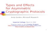 1 Types and Effects for Asymmetric Cryptographic Protocols Andy Gordon, Microsoft Research Joint work with Alan Jeffrey, DePaul University Imperial College,