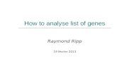 How to analyse list of genes Raymond Ripp 19 février 2013.