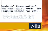 Workers Compensation: The New Split Point EMR Formula Change for 2013 Sonja J. Guenther, ALCM, ARM, CIC, CRM Sr. Vice President, Willis of Colorado.