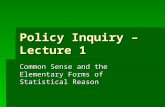 Policy Inquiry – Lecture 1 Common Sense and the Elementary Forms of Statistical Reason.