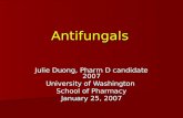 Antifungals Julie Duong, Pharm D candidate 2007 University of Washington School of Pharmacy January 25, 2007.