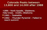 Colorado Peaks between 13,800 and 14,000 after 1988 1991 – Teakettle 1991 – Teakettle 1992 - Thunder Pyramid – Failed to reach summit 1992 - Thunder Pyramid.