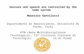 Gesture and speech are controlled by the same system Maurizio Gentilucci Dipartimento di Neuroscienze, Università di Parma, Italy RTM (Rete Multidisciplinare.
