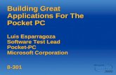 Building Great Applications For The Pocket PC Luis Esparragoza Software Test Lead Pocket-PC Microsoft Corporation 8-301.