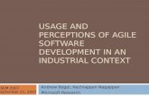 USAGE AND PERCEPTIONS OF AGILE SOFTWARE DEVELOPMENT IN AN INDUSTRIAL CONTEXT Andrew Begel, Nachiappan Nagappan Microsoft Research ESEM 2007 September 21,