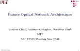 Vincent Chan1 Future Optical Network Architecture Vincent Chan, Asuman Ozdaglar, Devavrat Shah MIT NSF FIND Meeting Nov 2006.
