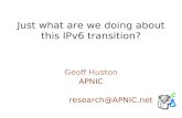 Just what are we doing about this IPv6 transition? Geoff Huston APNIC research@APNIC.net.