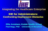 1 Integrating the Healthcare Enterprise IHE for Administrators: Confronting Deployment Obstacles Ellie Avraham, Kodak Health Group Paul Nagy, PhD University.