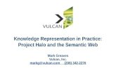 Knowledge Representation in Practice: Project Halo and the Semantic Web Mark Greaves Vulcan, Inc. markg@vulcan.commarkg@vulcan.com (206) 342-2276.