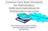 Common Core State Standards for Mathematics: Shifts and Implications for Mathematics Instruction K-5 Common Core Lead Teachers 6-8 Math Department Heads.