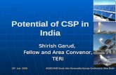 29 th July 2009 ASSOCHAM South Asia Renewable Energy Conference, New Delhi Potential of CSP in India Shirish Garud, Fellow and Area Convenor, TERI.