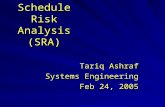 Schedule Risk Analysis (SRA) Tariq Ashraf Systems Engineering Feb 24, 2005.