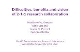 Difficulties, benefits and vision of 2-1-1 research collaboration Matthew W. Kreuter Kate Eddens Jason Q. Purnell Debbie Pfeiffer Health Communication.