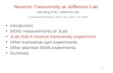 1 Neutron Transversity at Jefferson Lab Introduction SIDIS measurements at JLab JLab Hall-A neutron transversity experiment Other transverse spin experiments.