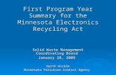 First Program Year Summary for the Minnesota Electronics Recycling Act Solid Waste Management Coordinating Board January 28, 2009 Garth Hickle Minnesota.