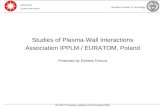 EU-PWI TF meeting, Ljubljana 13-15 November 2006 Studies of Plasma-Wall Interactions Association IPPLM / EURATOM, Poland Presented by Elzbieta Fortuna.