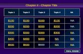 Chapter # - Chapter Title $100 $200 $300 $400 $500 $100$100$100NA $200 NANA $300 NANA $400 NANANANA $500 NANANANA Topic 1Topic 2Topic 3Topic 4 NA FINAL.