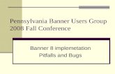Pennsylvania Banner Users Group 2008 Fall Conference Banner 8 implemetation Pitfalls and Bugs.
