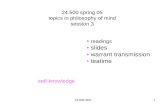 24.500 S051 24.500 spring 05 topics in philosophy of mind session 3 readings slides warrant transmission teatime self-knowledge.