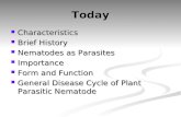 Today Characteristics Characteristics Brief History Brief History Nematodes as Parasites Nematodes as Parasites Importance Importance Form and Function.