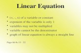 Linear Equation (+, -, x) of a variable or constant exponent of the variable is only 1 variables may not be multiplied variable cannot be the denominator.