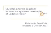 Clusters and the regional innovative systems - example of Lodzkie region Małgorzata Brzezińska Brussels, 9 October 2007.