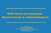 WHO Norms and Standards: Blood Products & related Biologicals Dr Ana Padilla Blood Products & related Biologicals Quality and Safety: Medicines Essential.