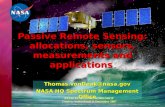Passive Remote Sensing: allocations, sensors, measurements and applications Thomas.vonDeak@nasa.gov NASA HQ Spectrum Management Office REMOTE SENSING WORKSHOP.