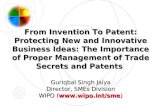 From Invention To Patent: Protecting New and Innovative Business Ideas: The Importance of Proper Management of Trade Secrets and Patents Guriqbal Singh.