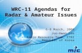 WRC-11 Agendas for Radar & Amateur Issues 6-8 March, 2008 Joo-Hwan Lee Radio Resource Team, ETRI Republic of Korea.